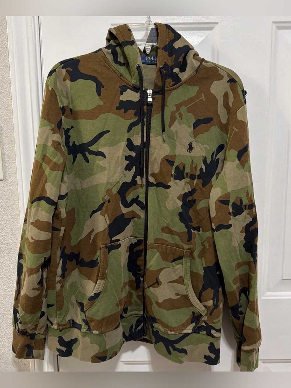 Polo Ralph Lauren Men's Green Multi Camo Full Zip Hoodie Sz Large Cotton